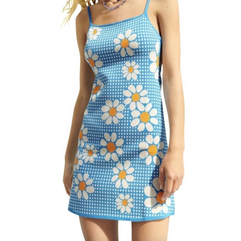 Zara Blue Jacquard Daisy Mini Dress S - Picture 7 of 8